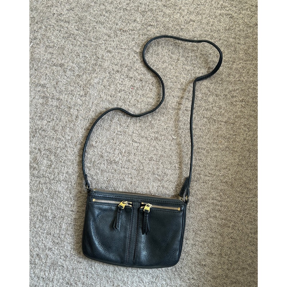 Fossil Elise Black Pebbled Leather Handbag Small Crossbody